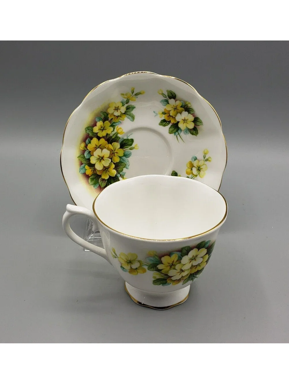 Vintage Royal Albert Teacup & Saucer Yellow Primroses Fine Bone China England